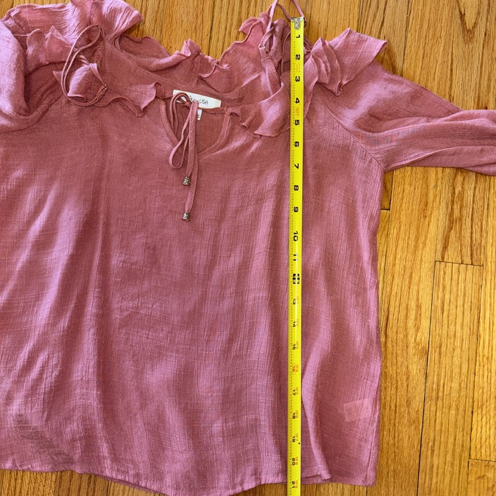 Active USA Ruffled Camisole Rose Sm Spaghetti Strap Long Sleeve Cold Shoulder - Picture 6 of 6